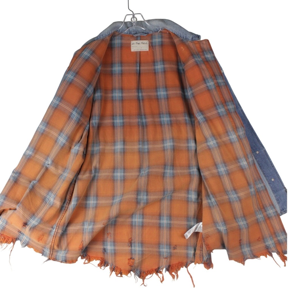 NWT Free People We The Free Denim Plaid Layered Shacket Jacket Boho L - Picture 3 of 10